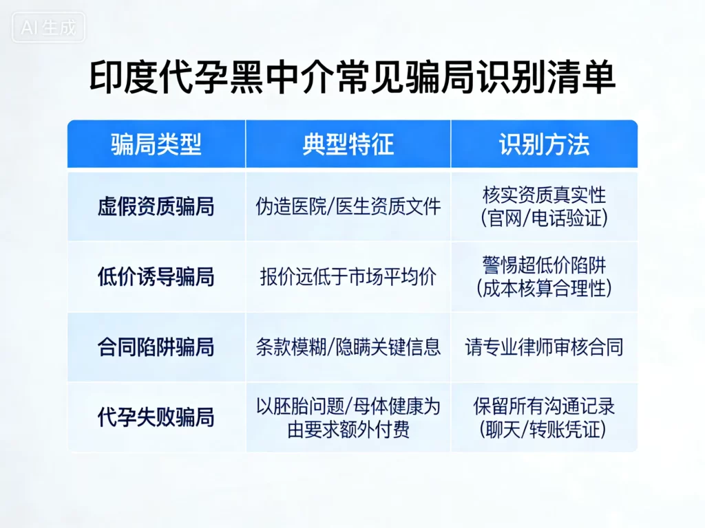印度代孕黑中介常见骗局识别清单图