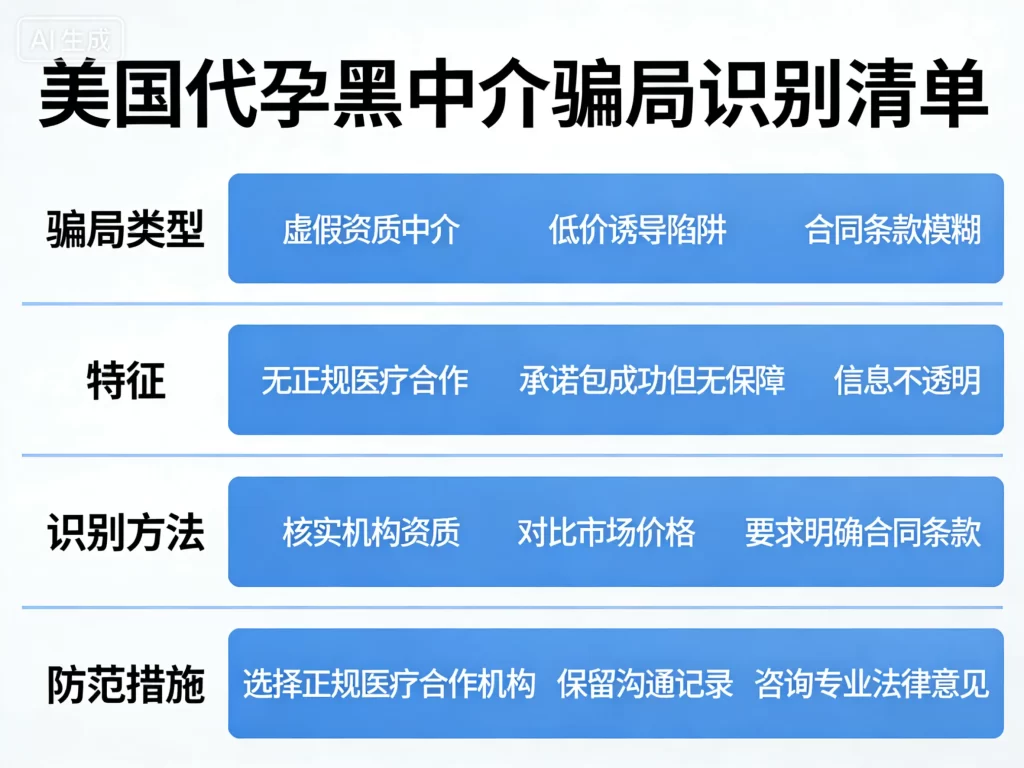 美国代孕黑中介骗局识别清单图