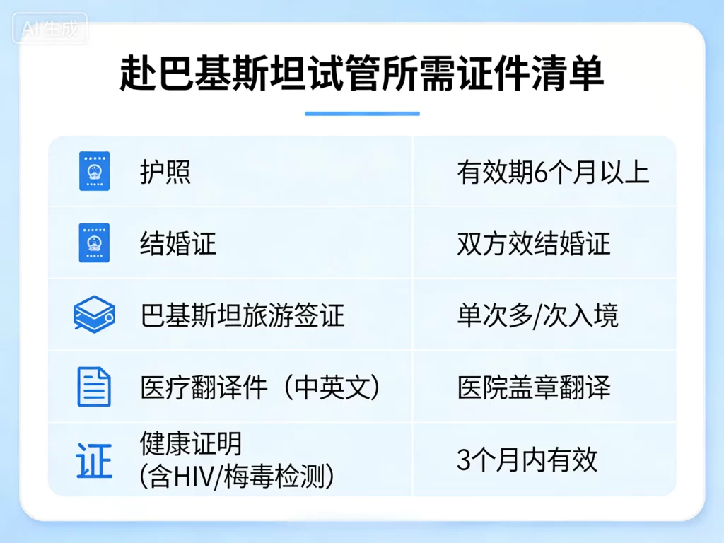 赴巴基斯坦试管所需证件清单示意图