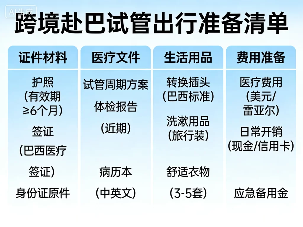 跨境赴巴试管出行准备清单