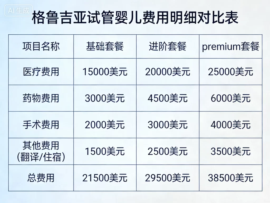 格鲁吉亚试管婴儿费用明细对比表