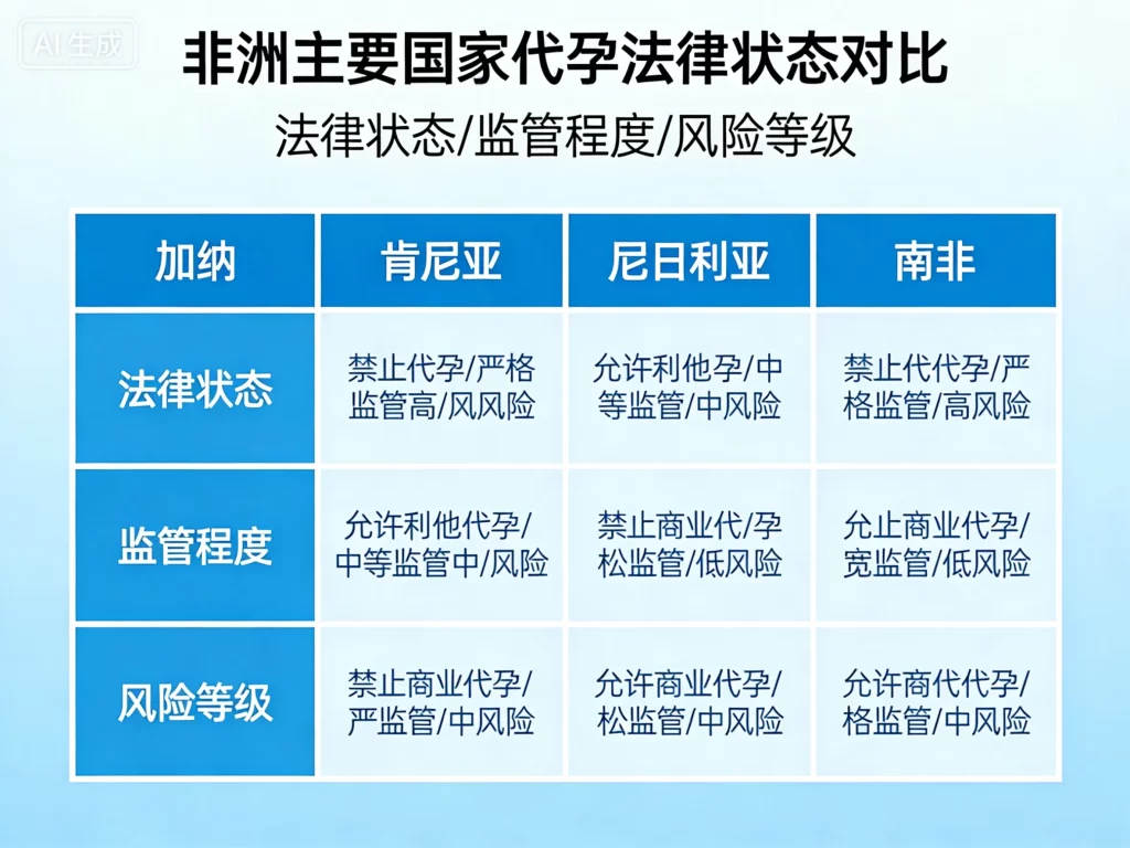 非洲主要国家代孕法律状态对比图