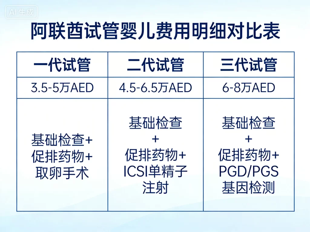 阿联酋试管婴儿费用明细对比表