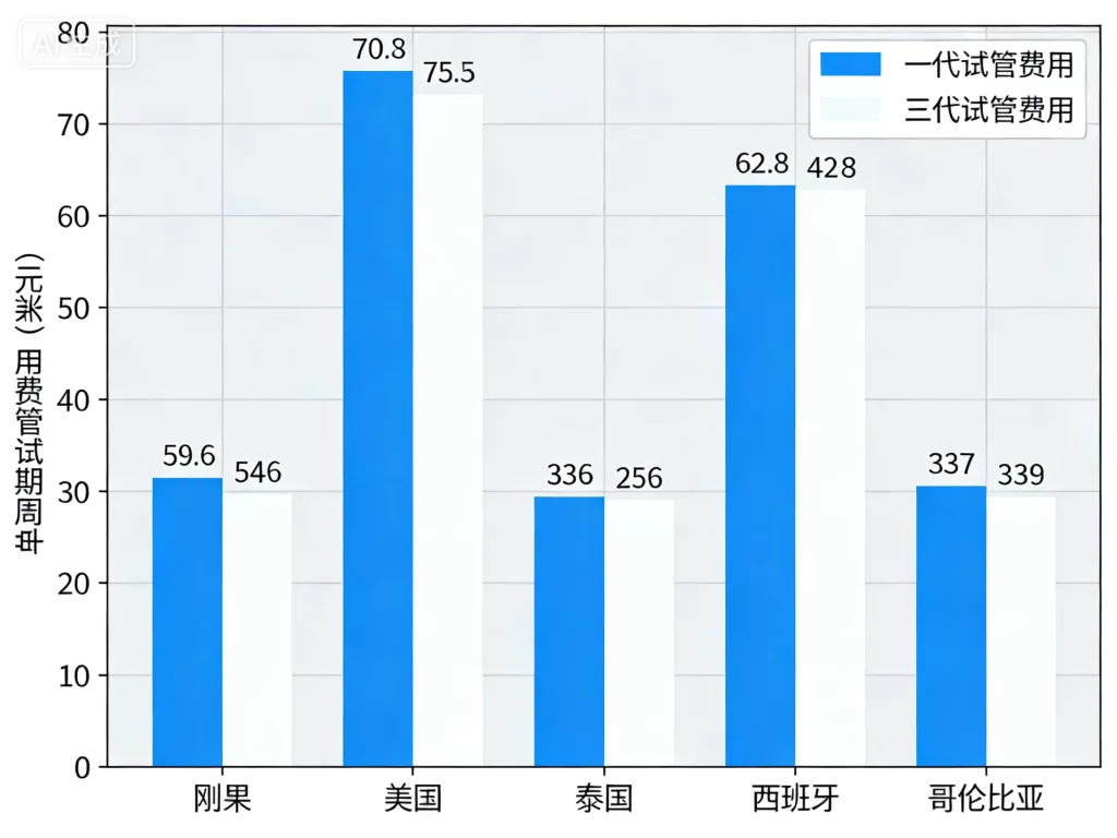 刚果试管婴儿费用对比柱状图