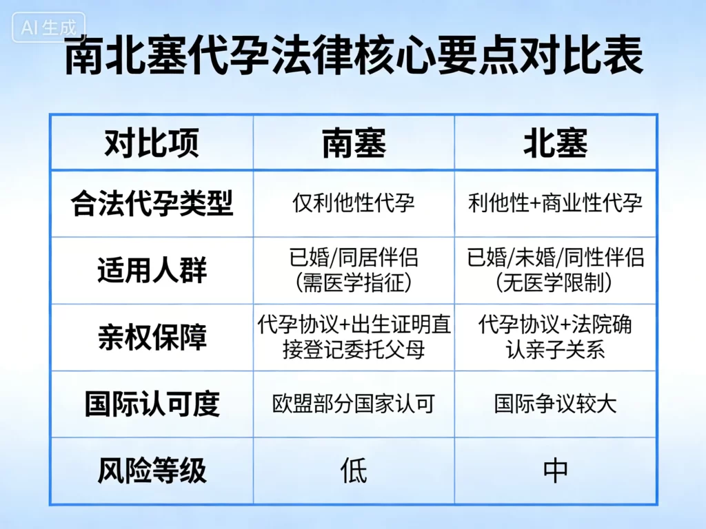 南北塞代孕法律核心要点对比