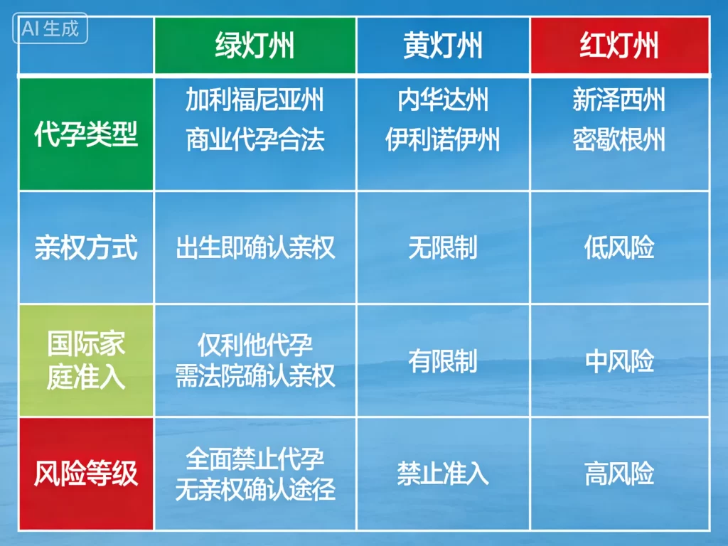 美国代孕法律州级对比表