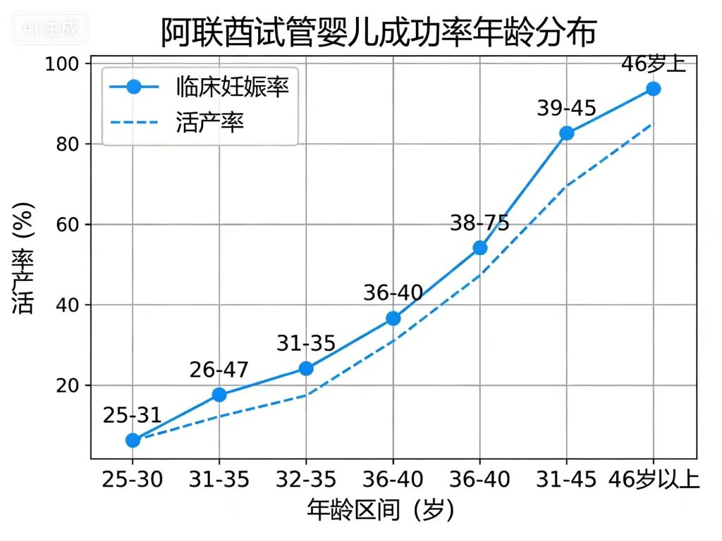 阿联酋试管婴儿成功率年龄分布折线图