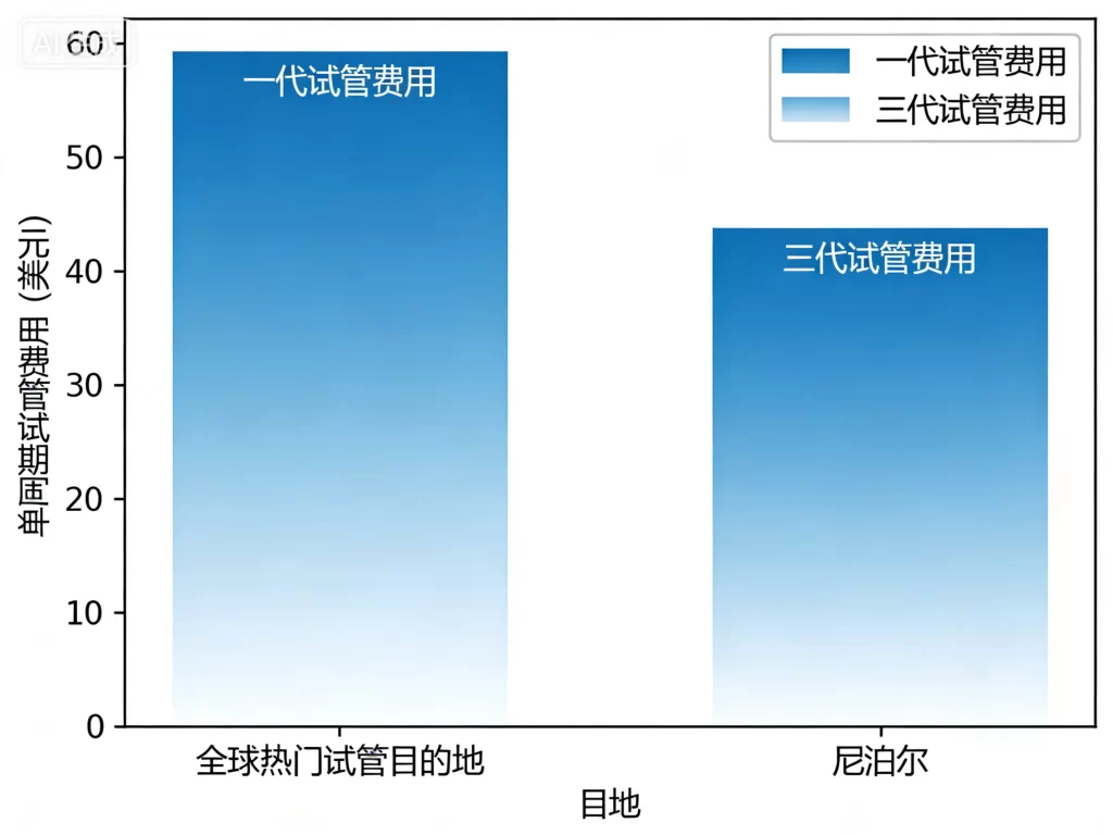 尼泊尔试管婴儿费用对比柱状图