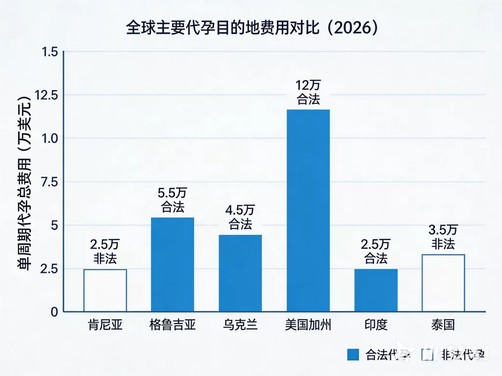 全球主要代孕目的地费用对比