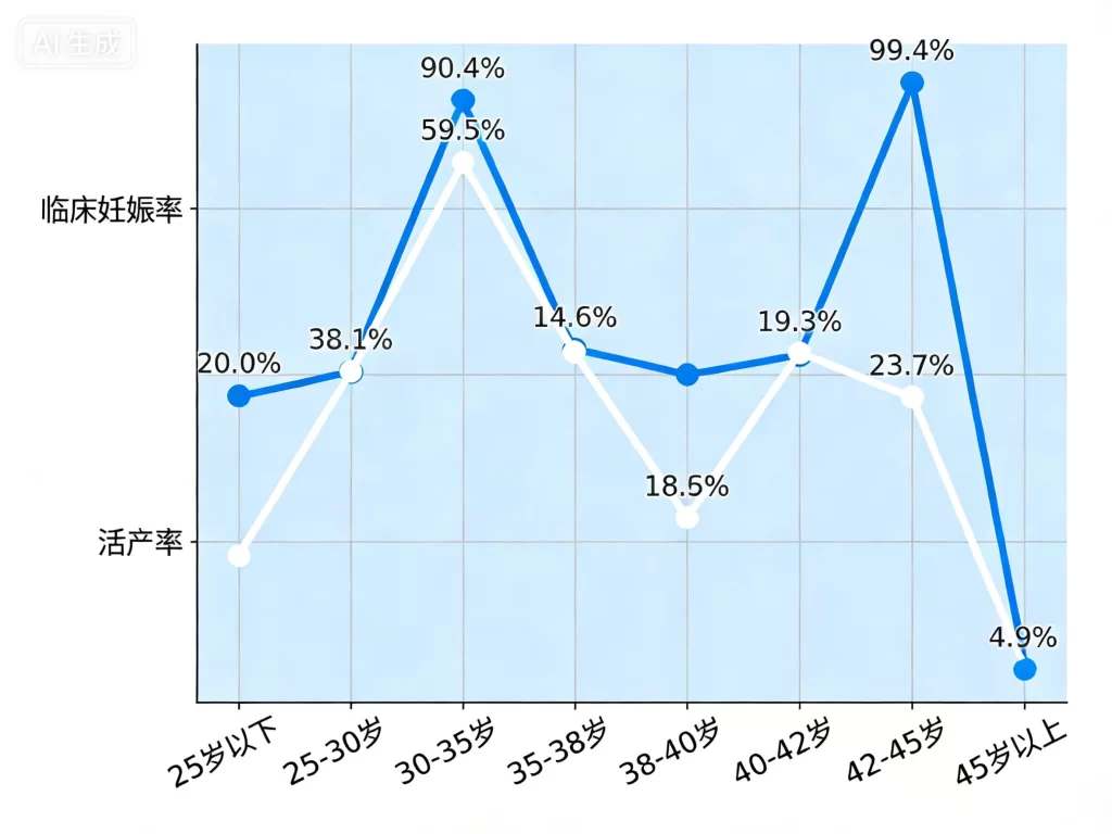 希腊试管婴儿成功率年龄分布折线图