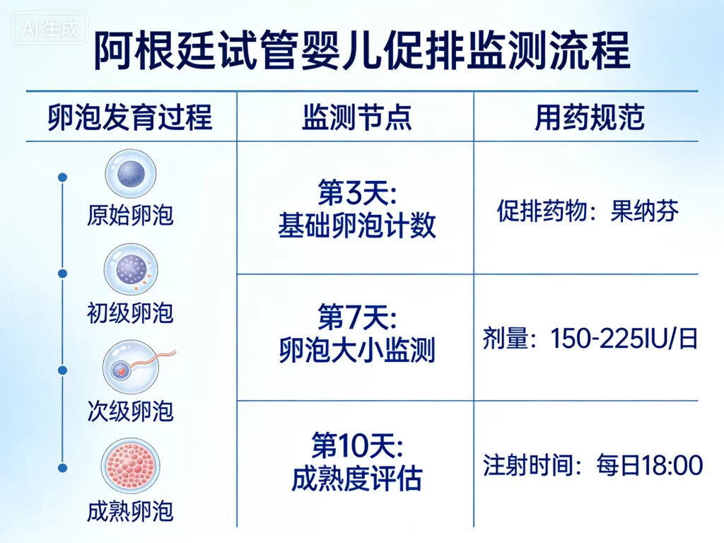 阿根廷试管婴儿促排监测流程示意图