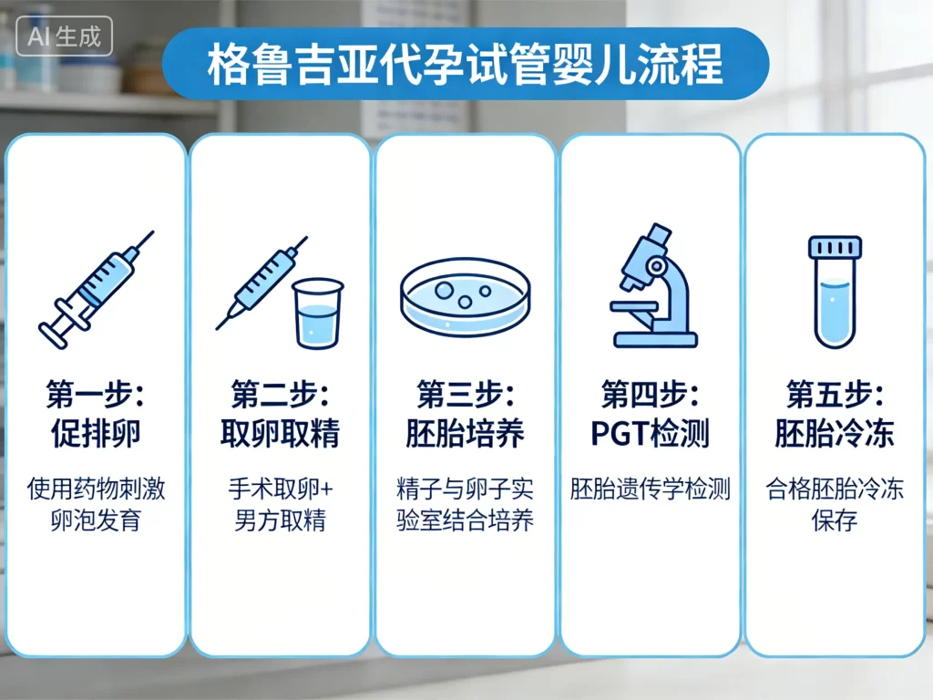 格鲁吉亚代孕试管婴儿阶段流程图