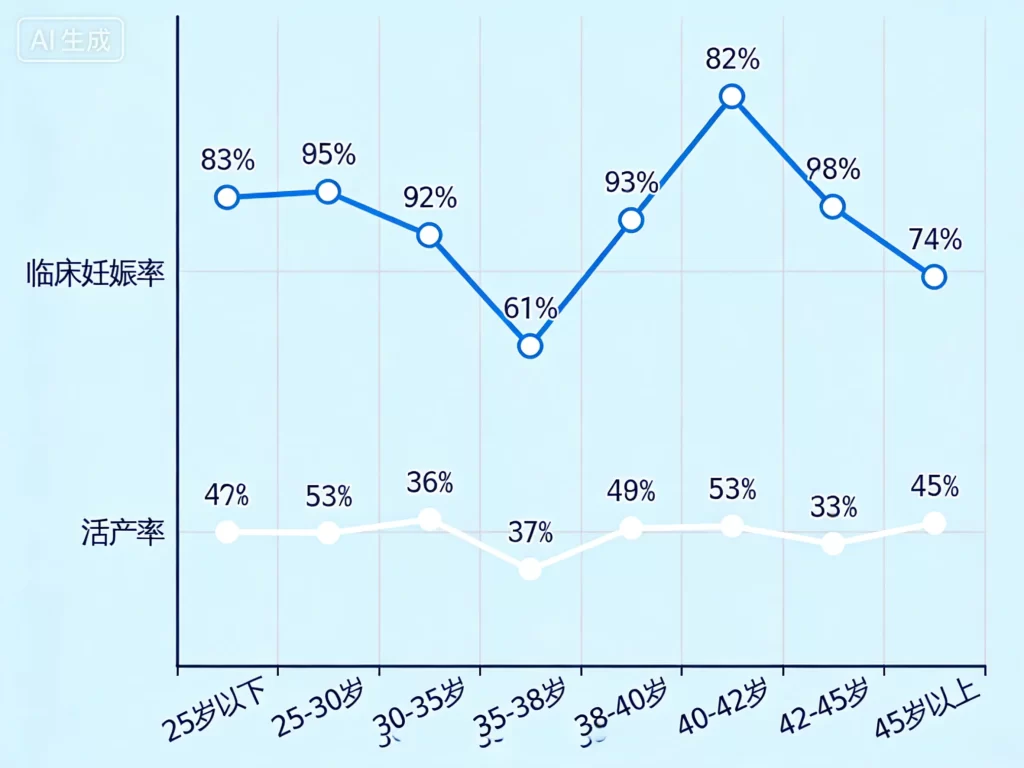 刚果试管婴儿成功率年龄分布折线图