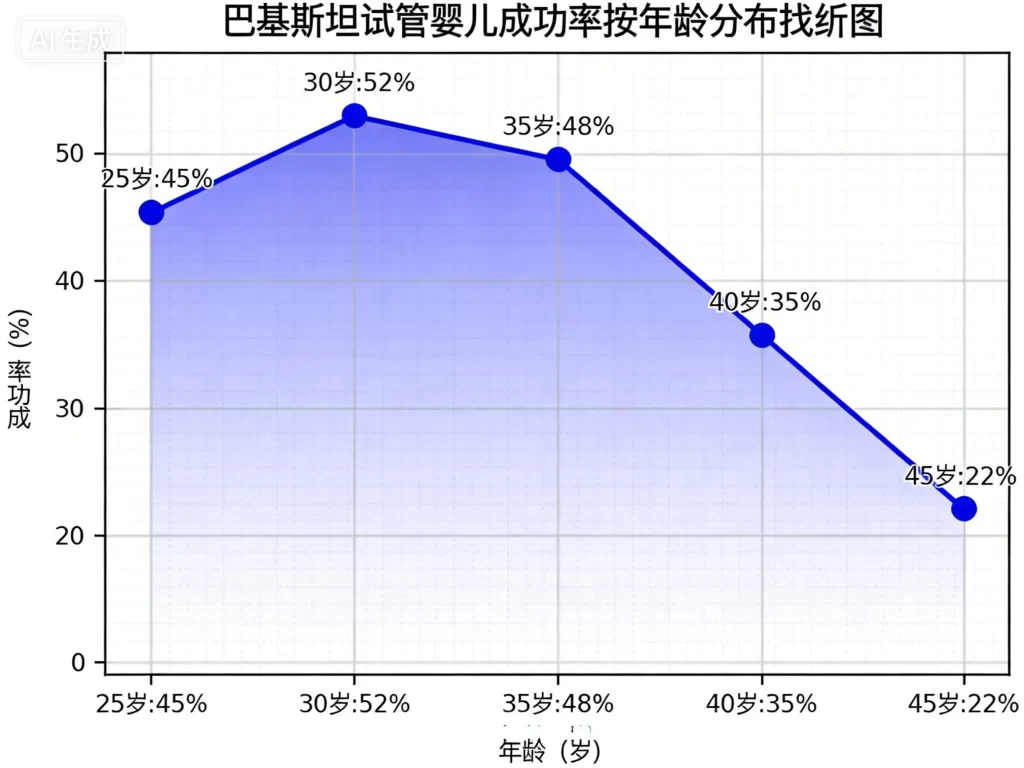 巴基斯坦试管婴儿成功率按年龄分布折线图