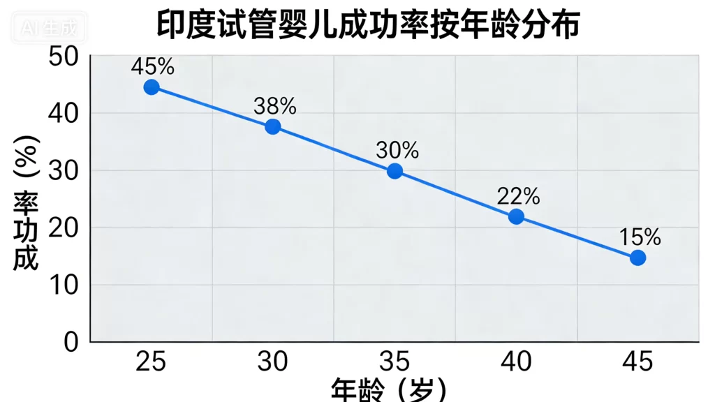 印度试管婴儿成功率按年龄分布折线图